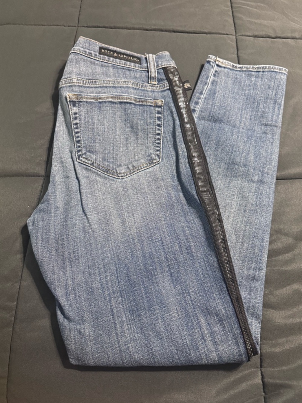 Rock & Republic Light Blue Denim Jeans with Black Side Zip